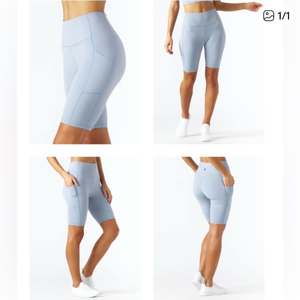 Glyder Biker Shorts Womens Small Blue High Rise Side Pockets Athletic Spandex